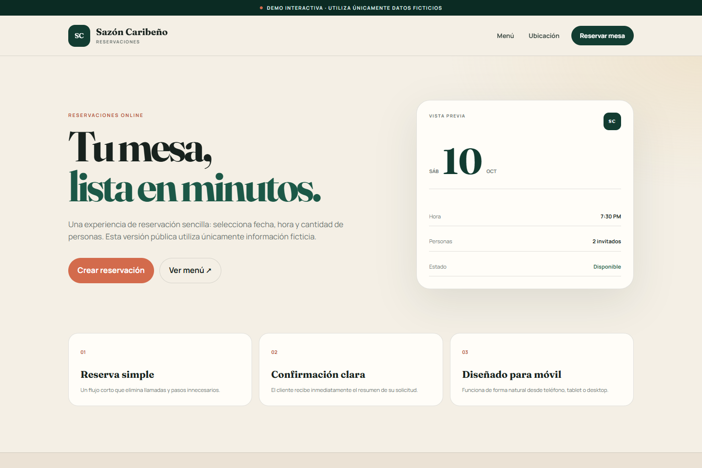 Sazón Caribeño — reservas